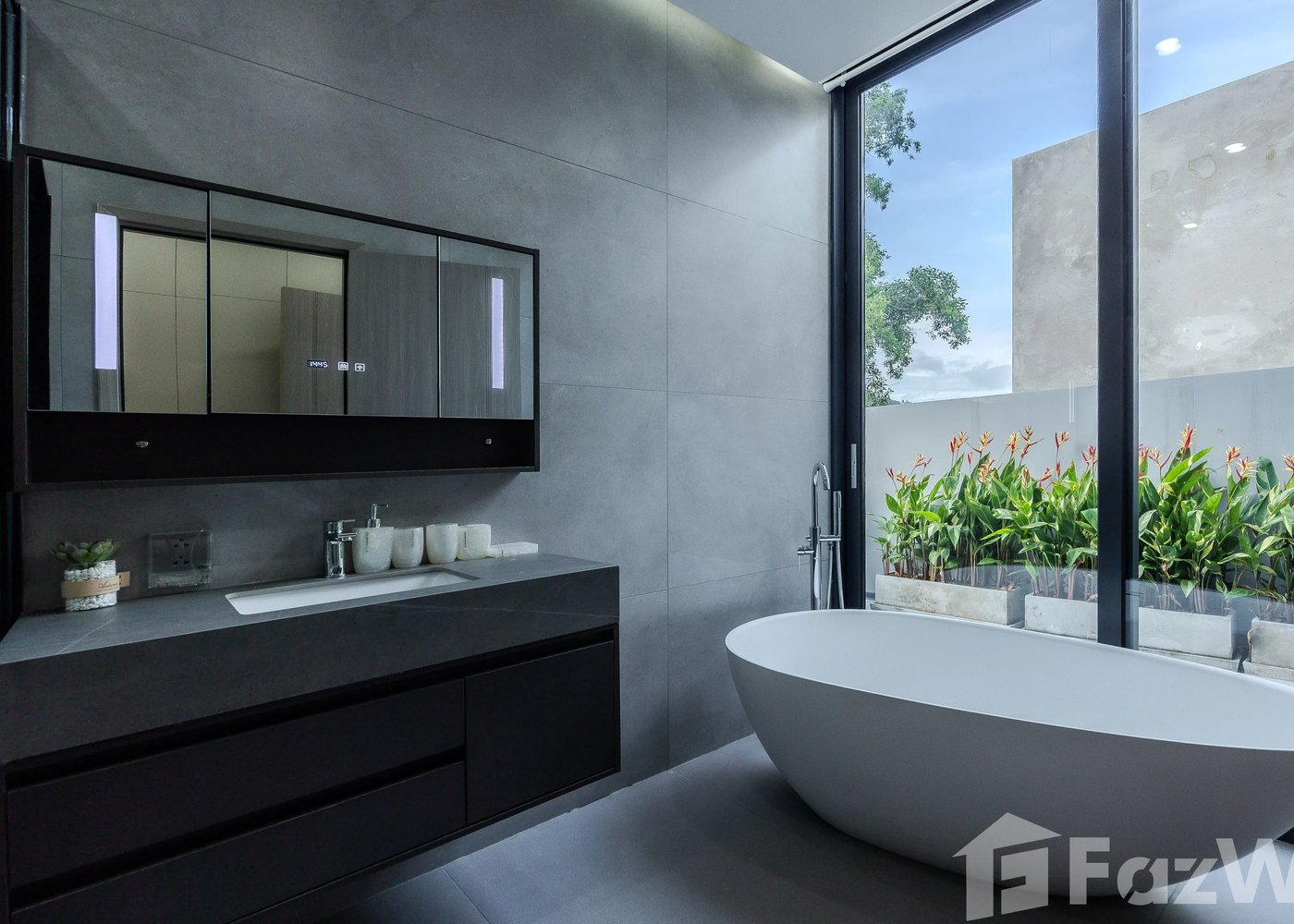 Larimar Villa — bathroom with freestanding bathtub